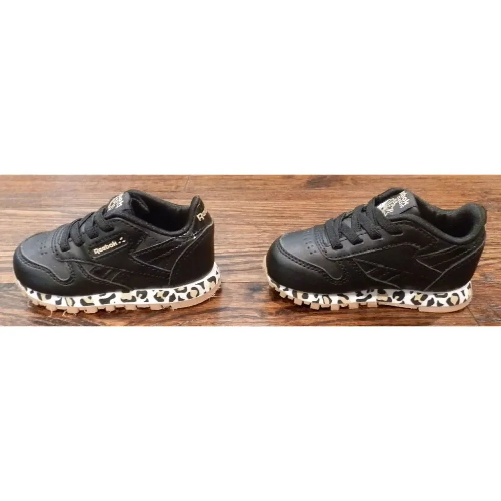 Reebok Classic Sneakers Shoes Black Cheetah Baby Girl Toddler Size 5 NWOT